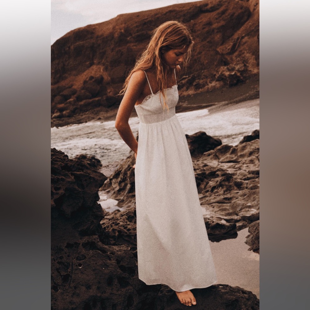 Zara White Cotton Maxi Dress